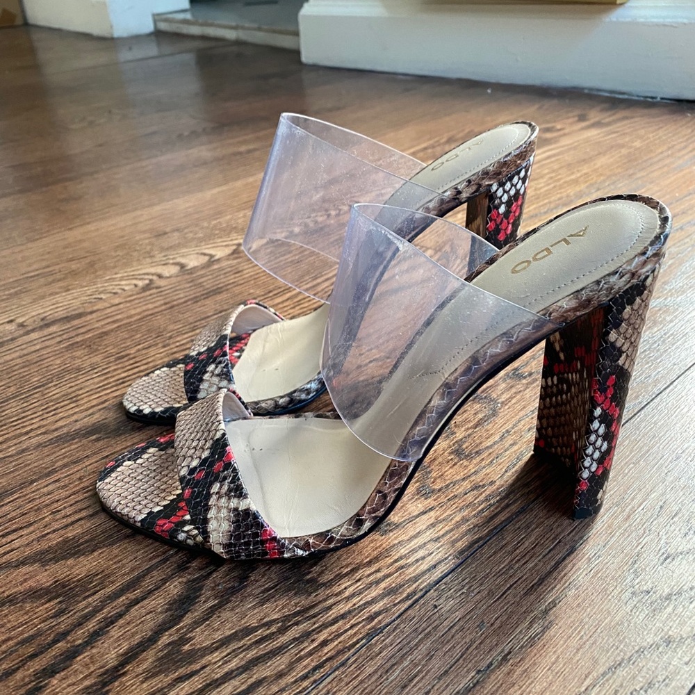 Aldo snakeskin mules